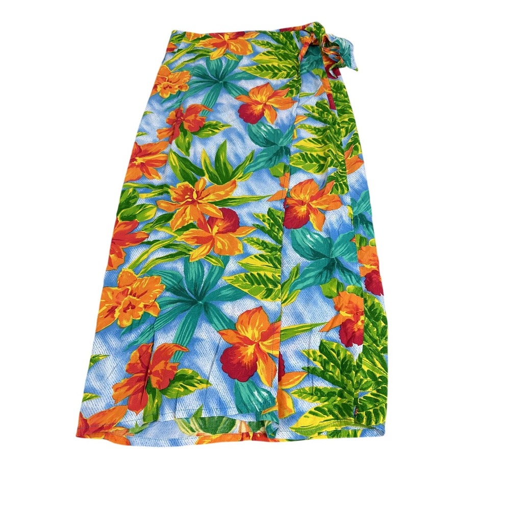 Jams World Skirt Womens Small Blue Floral Hawaiian Summer Wrap Sarong Beach Tie